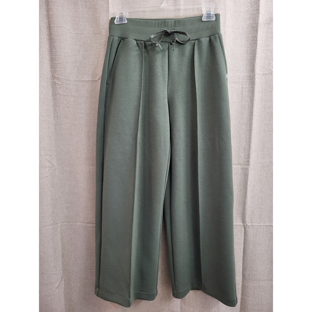 T by Talbots Womens Olive Green Wide Leg Crop Pants Scuba Knit Petite Small/XS